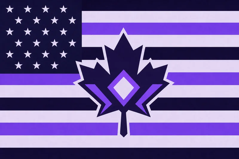 A Revyl-purple flag blending the stars and stripes with a maple leaf carrying the Revyl diamond